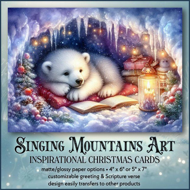 Silent Christmas Night Cute Bear & Book Christian  Holiday Card (Creator Uploaded)