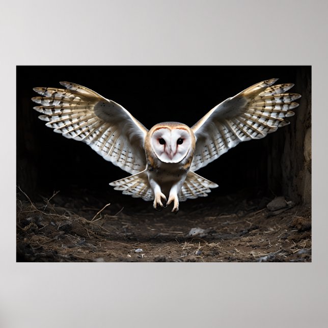 Silent Descent – Barn Owl in Flight Poster (Front)