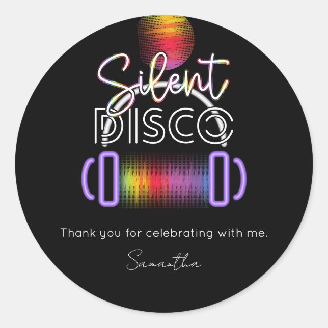 Silent Disco Neon Headphones Adult Birthday Party Classic Round Sticker (Front)