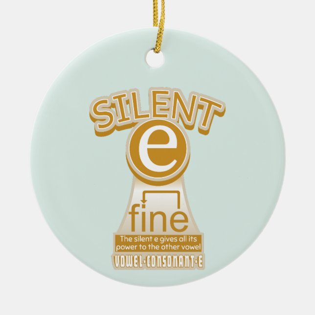 Silent E English Language Phonics Rule Ceramic Tree Decoration (Front)