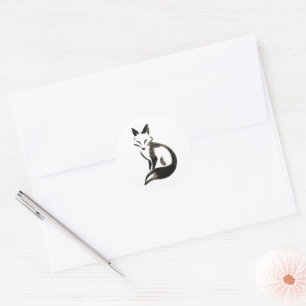 Silent Fox – Minimalist Ink Brush Design on  Classic Round Sticker