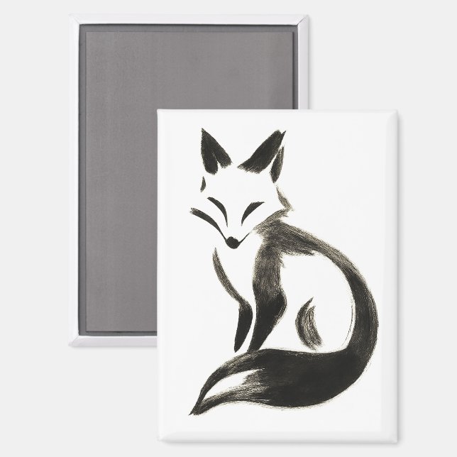 Silent Fox – Minimalist Ink Brush Design on  Magnet (Front/Back)