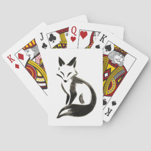 Silent Fox – Minimalist Ink Brush on Playing Cards