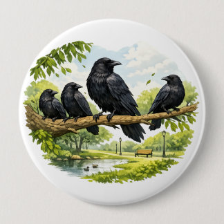 Silent Gathering – Crows on a Park Branch 10 Cm Round Badge