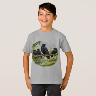 Silent Gathering – Crows on a Park Branch T-Shirt