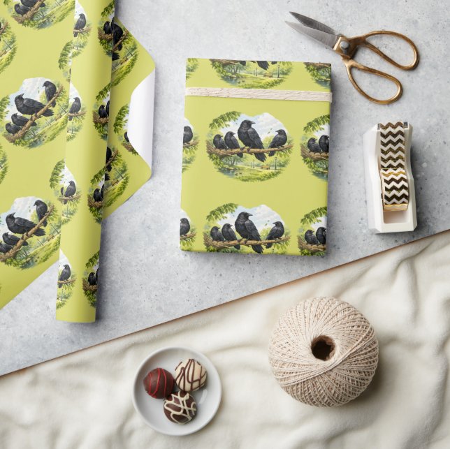 Silent Gathering – Crows on a Park Branch Wrapping Paper (Crafts)