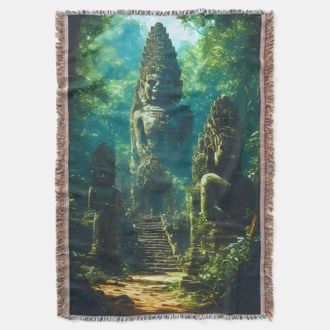 Silent Guardians of Siam Throw Blanket (Front Vertical)
