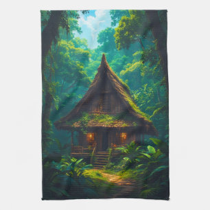 Silent House in the Tropical Forest Tea Towel