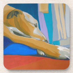 'Silent Longing' - Yellow lurcher Coaster