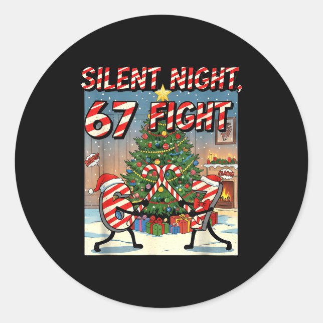 Silent Night 67 Fight Christmas Cartoon Tee  Classic Round Sticker (Front)