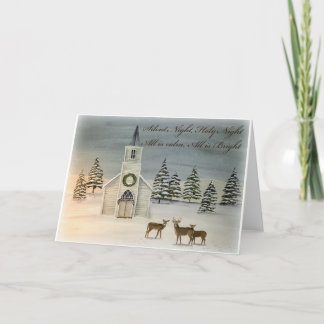 Silent Night Christmas Card with Church and Deer