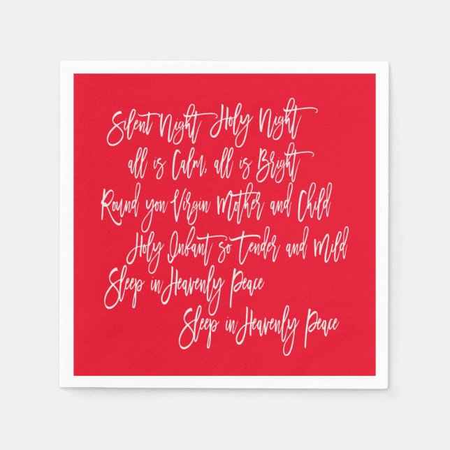 Silent Night Christmas Carol Lyrics Red White Napkin (Front)