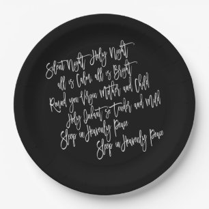 Silent Night Christmas Carol Lyrics White Black Paper Plate