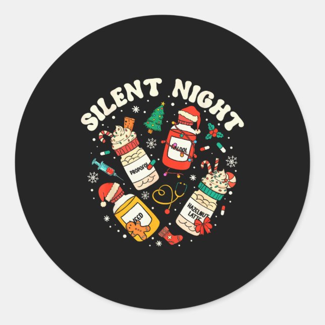 Silent Night Christmas Nurse Medical Profol Doctor Classic Round Sticker (Front)