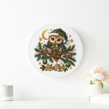 Silent Night Christmas Owl Holiday Wall Clock