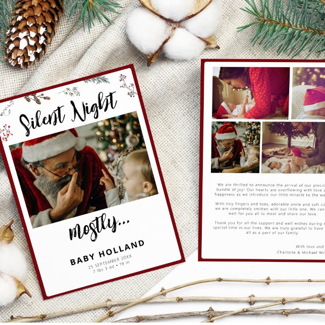 Silent Night Christmas Photo Birth Announcement (Creator Uploaded)