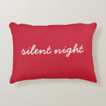 Silent Night Christmas Quote Festive Red Modern Decorative Cushion<br><div class="desc">This stylish holiday throw pillow features the classic Christmas saying Silent Night in elegant red and white script typography. Perfect for adding a cosy and festive touch to your home decor,  it combines modern simplicity with a timeless holiday message,  making it a beautiful accent for any room this season.</div>