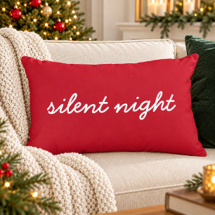 Silent Night Christmas Quote Festive Red Modern Decorative Cushion
