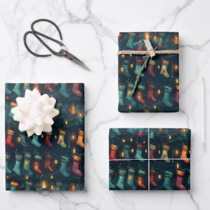 Silent Night Christmas Stockings Wrapping Paper Sheet