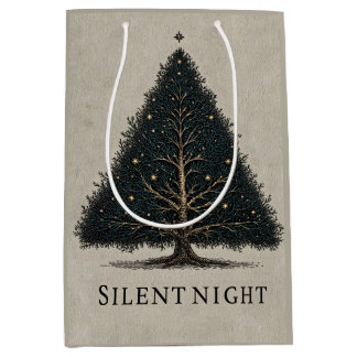 "Silent Night" Christmas Tree Illustration  Medium Gift Bag
