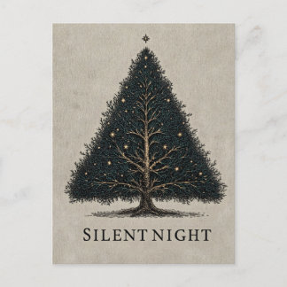 "Silent Night" Christmas Tree Illustration  Postcard