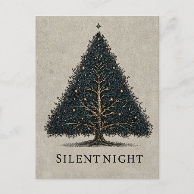 "Silent Night" Christmas Tree Illustration  Postcard (Front)