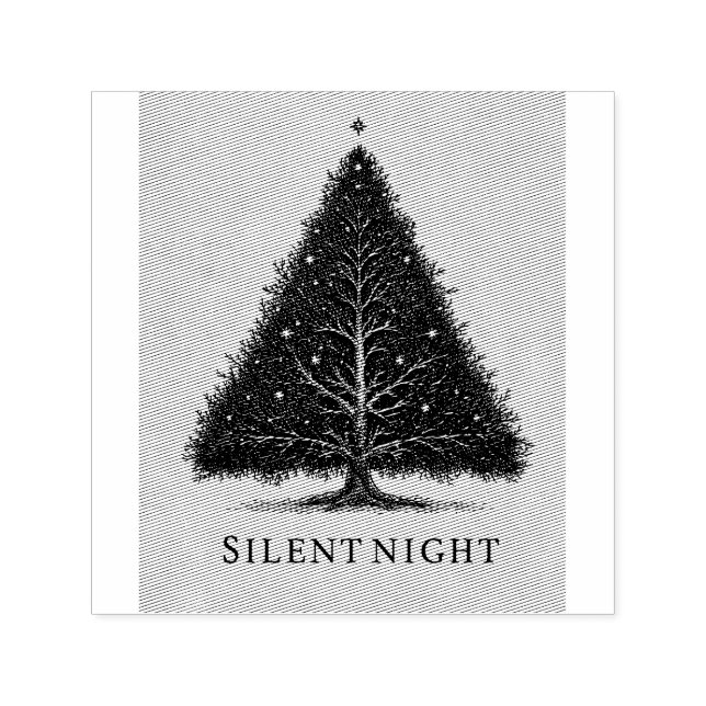 "Silent Night" Christmas Tree Illustration  Self-inking Stamp (Design)