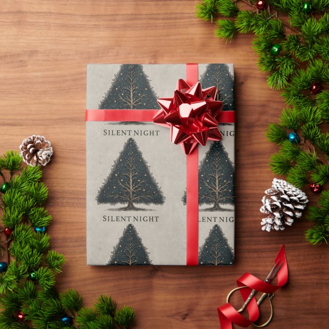 "Silent Night" Christmas Tree Illustration  Wrapping Paper (Holiday Gift)