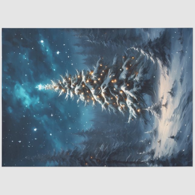 Silent Night Christmas Tree Under the Stars  Tissue Paper (Front)
