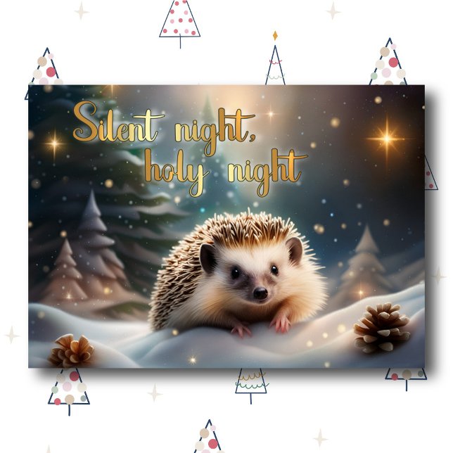 Silent Night Cute Hedgehog Christian Christmas Holiday Card (Creator Uploaded)