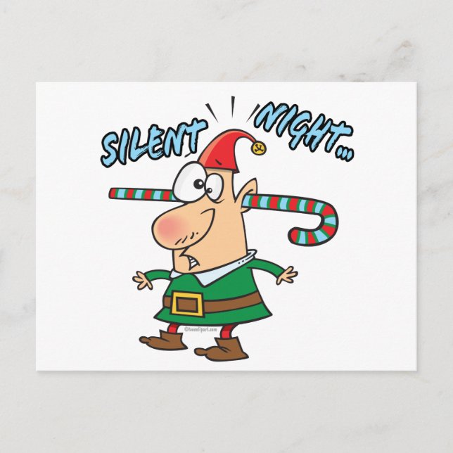 silent night elf ear candy cane stuffed humour postcard (Front)