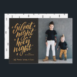 Silent Night Faux Gold Foil Christmas Photo Black Holiday Card<br><div class="desc">Stylish,  modern holiday photo cards,  featuring faux gold foil typography,  reading,  "Silent night,  holy night" over a muted black background.</div>