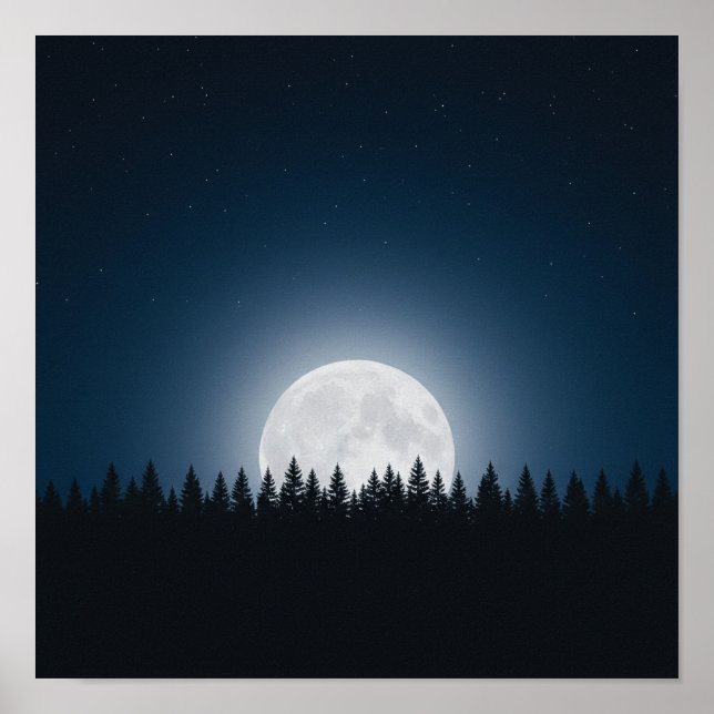 Silent Night: Full Moon Above Forest Silhouette Poster (Front)