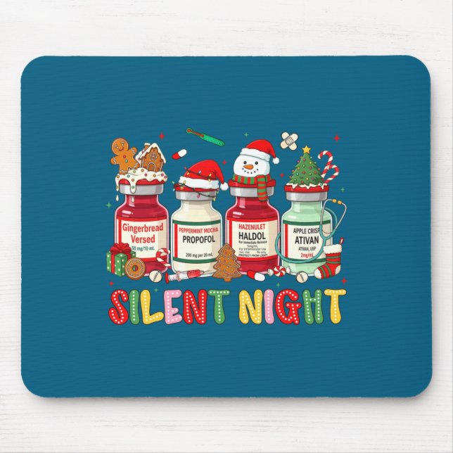 Silent Night Funny Nurse Christmas Design Long Sle Mouse Pad (Front)