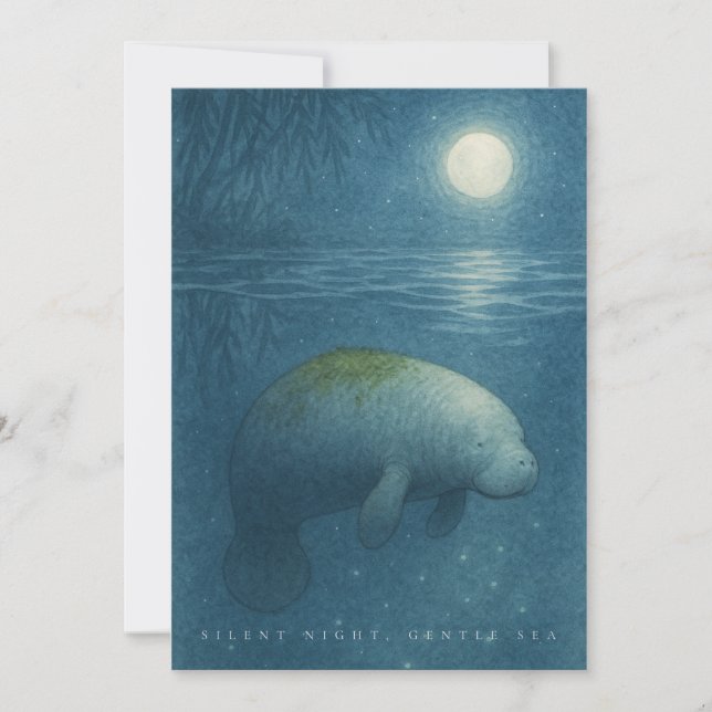 Silent Night, Gentle Sea – Peaceful Manatee Holiday Card (Front)