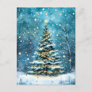 Silent Night Glow Bright Christmas Forest Tree Announcement Postcard