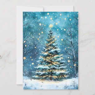 Silent Night Glow Bright Christmas Forest Tree Holiday Card