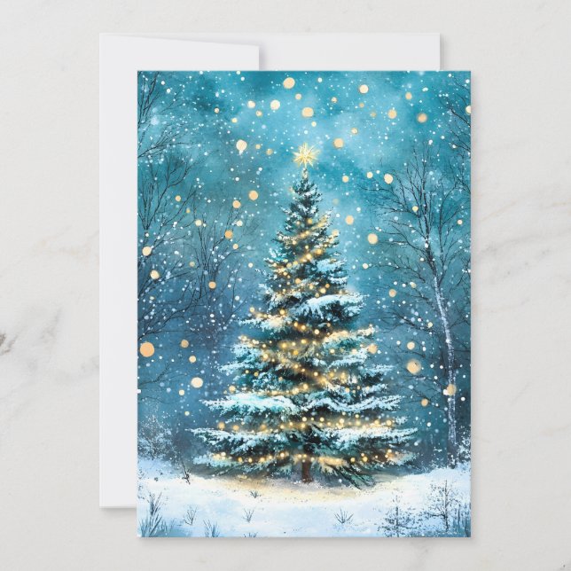 Silent Night Glow Bright Christmas Forest Tree Holiday Card (Front)