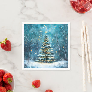 Silent Night Glow Bright Christmas Forest Tree Napkin
