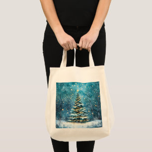 Silent Night Glow Bright Christmas Forest Tree Tote Bag