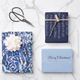 Silent Night Hand-painted Watercolor Winter Forest Wrapping Paper Sheet