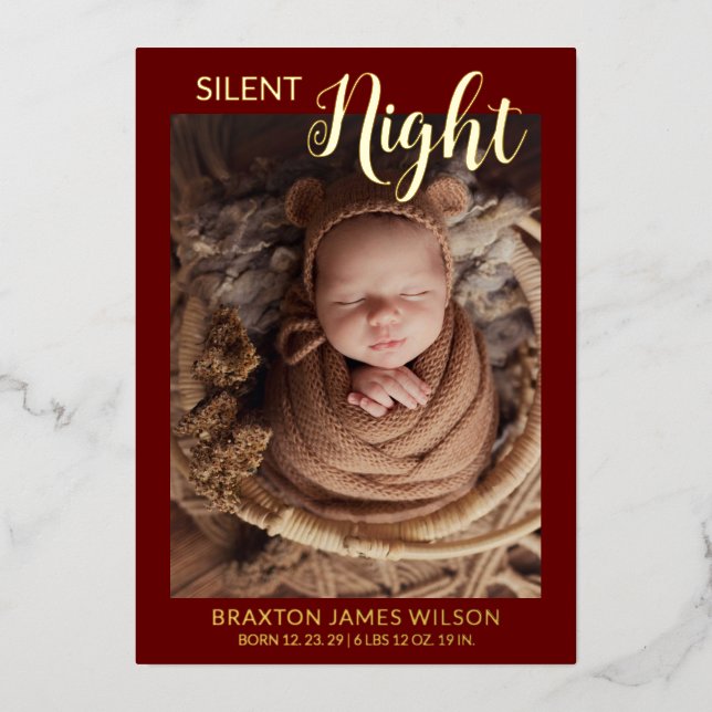 Silent Night Holiday Photo Baby Announcement (Front)