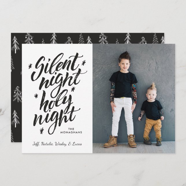 Silent Night Holy Night | Black | Photo Holiday Card (Front/Back)