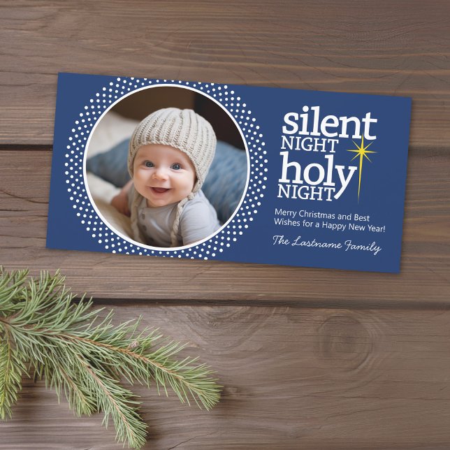 Silent Night, Holy Night Christian Christmas Photo Holiday Card (A photo card with a Christmas theme. Add 1 photo and greeting. Download option available.)