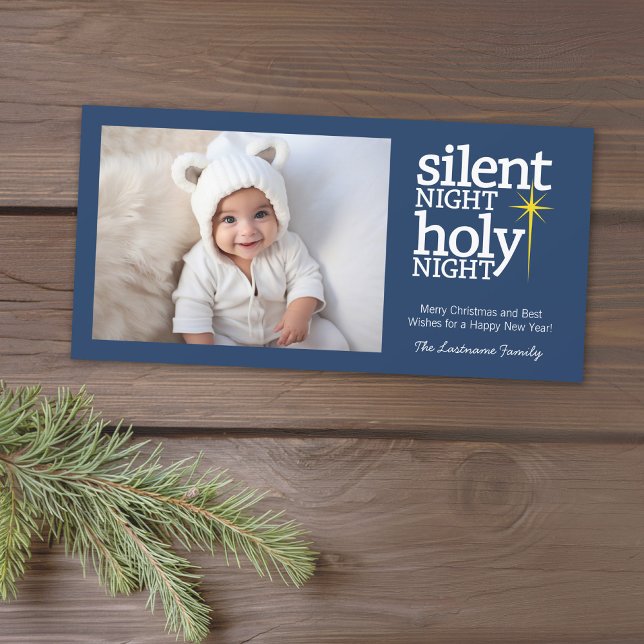 Silent Night, Holy Night Christian Holiday Card (Add 1 photo to this classic photo card that can be printed or sent out to friends and family.)