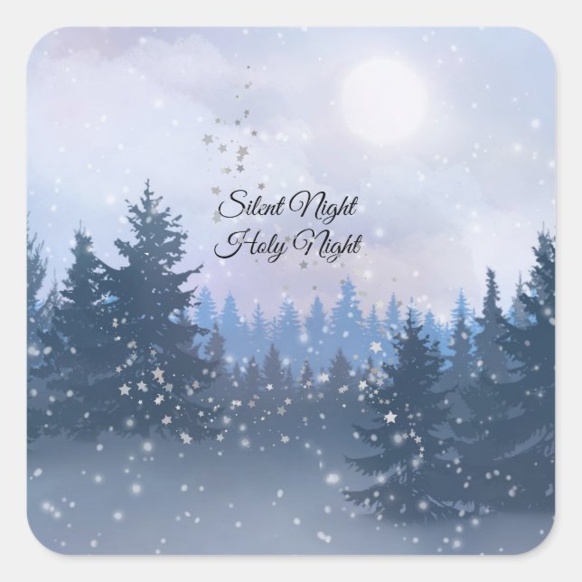Silent Night Holy Night Magic Winter Illustration Square Sticker (Front)