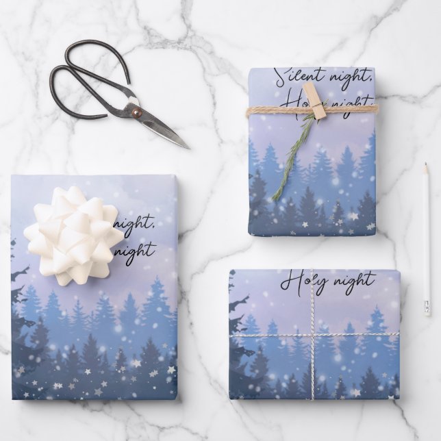 Silent Night Holy Night Magic Winter Illustration  Wrapping Paper Sheet (Front)