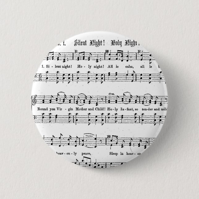 SILENT NIGHT HOLY NIGHT SHEET MUSIC CHRISTMAS SONG 6 CM ROUND BADGE (Front)