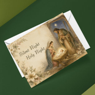 Silent Night Holy Night Vintage Nativity Christmas Holiday Card