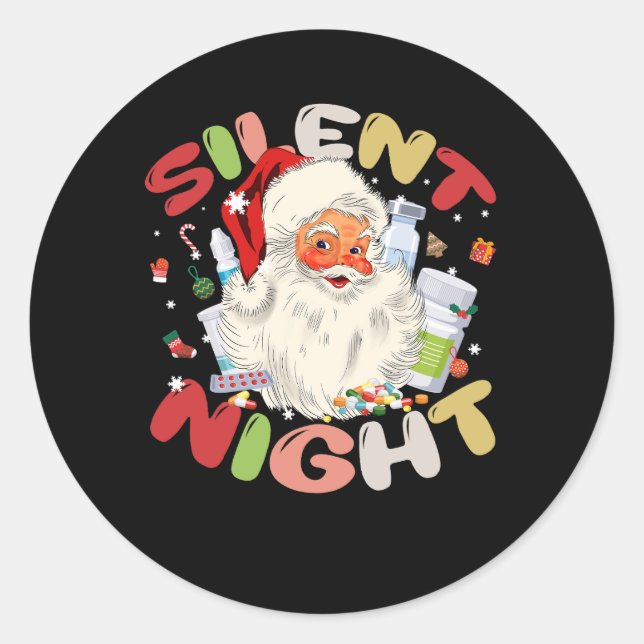 Silent Night Icu Nurse Santa Christmas Intensive C Classic Round Sticker (Front)